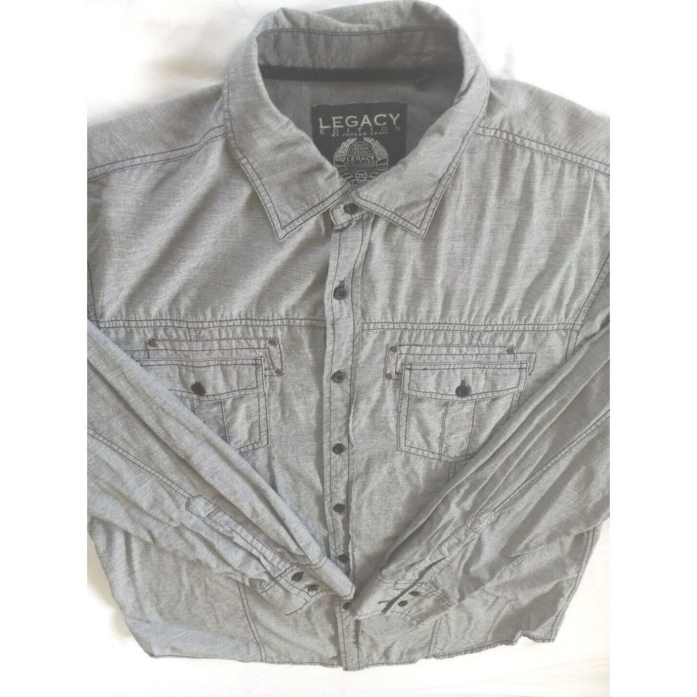 Legacy Edition Men's Long-sleeved Button Up Shirt Size Large Pockets Gray Cotton